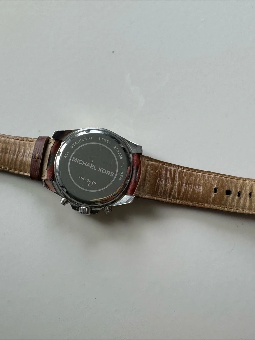 Michael Kors Two-Tone Silver and Gold Chronograph Watch with Brown Leather Strap